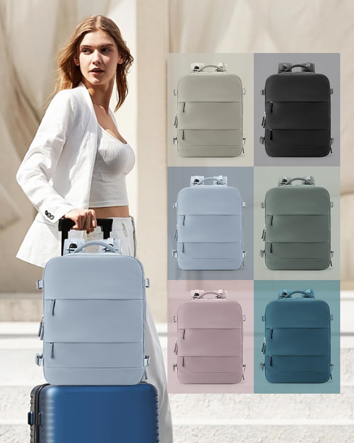 coowoz Large Travel Backpack Carry On for Women Man Waterproof Gym Backpack with Laptop Compartment Mochila de Viaje Teacher Personal Item Backpacks Rucksack Airplane Accessories Must Haves Gray Blue