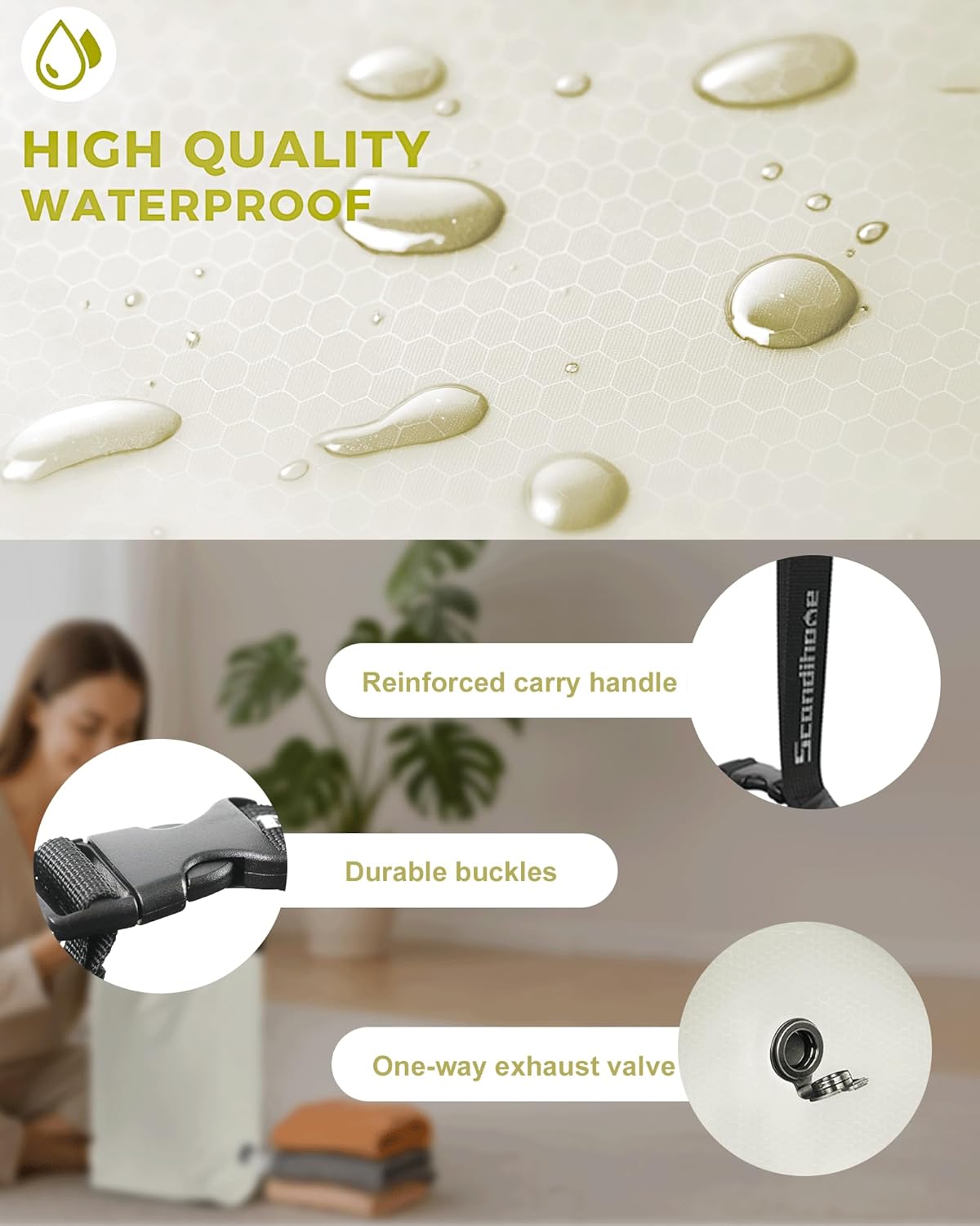 Travel Laundry Bag, Pump Free Vacuum Storage Bag Reusable Compression Dirty Clothes Travel Bag Waterproof Wet Dry Bags Large Capacity Space Saver Bags Camp Clothes Organizer (1 Pcs)(White, M)