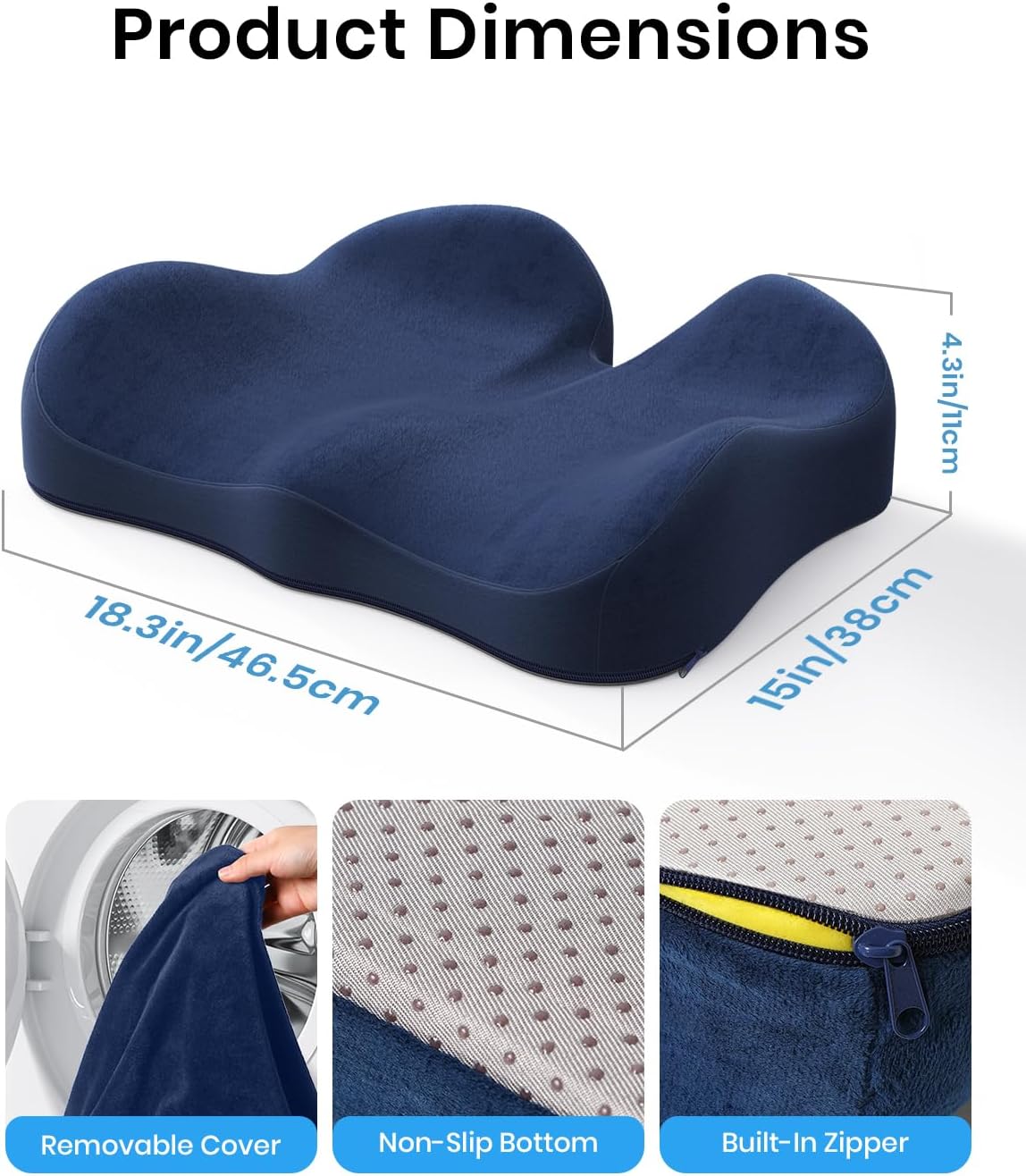 Benazcap Seat Cushion - Memory Foam Car Seat Pad - Sciatica & Lower Back Pain Relief - Car Seat Cushions for Driving - Road Trip Essentials for Drivers, Dark Blue