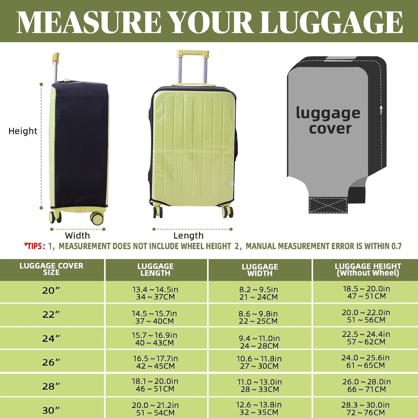 Clear Luggage Cover Protectors For Suitcases,Elastic Transparent waterproof PVC Suitcase Covers Protector Fit 20-30 Inch wheeled Luggage (22")