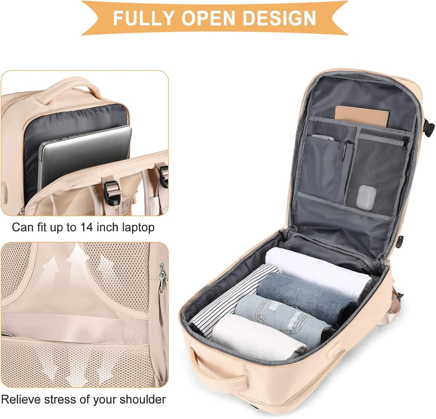 coowoz Travel Backpack For Women Men,Carry On Backpack,Hiking Backpack Waterproof Outdoor Sports Rucksack Casual Daypack Travel Essentials(Beige)