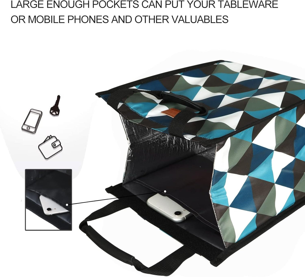 Lunch Bags for Women Insulated Reusable Lunch Tote with Internal Pocket, Lunch Tote bag for Work(Triangle)
