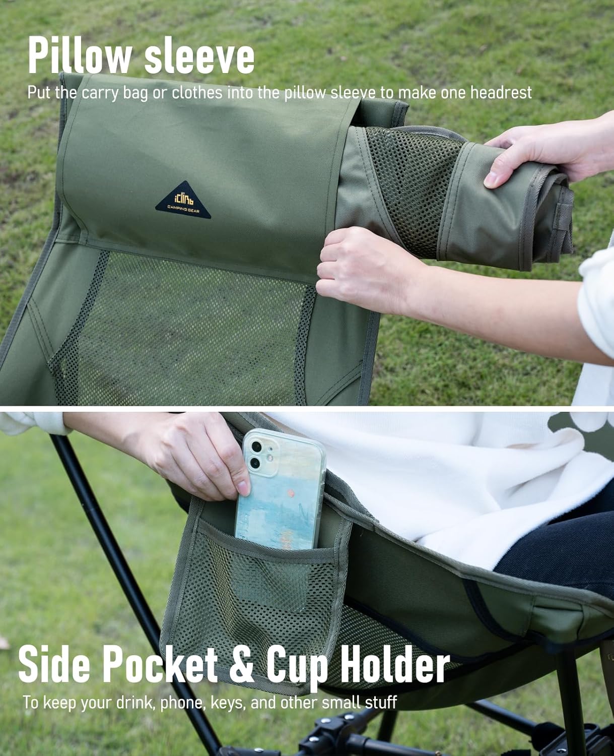 iClimb Ultralight Compact Camping Folding Beach Chair with Anti-Sinking Large Feet