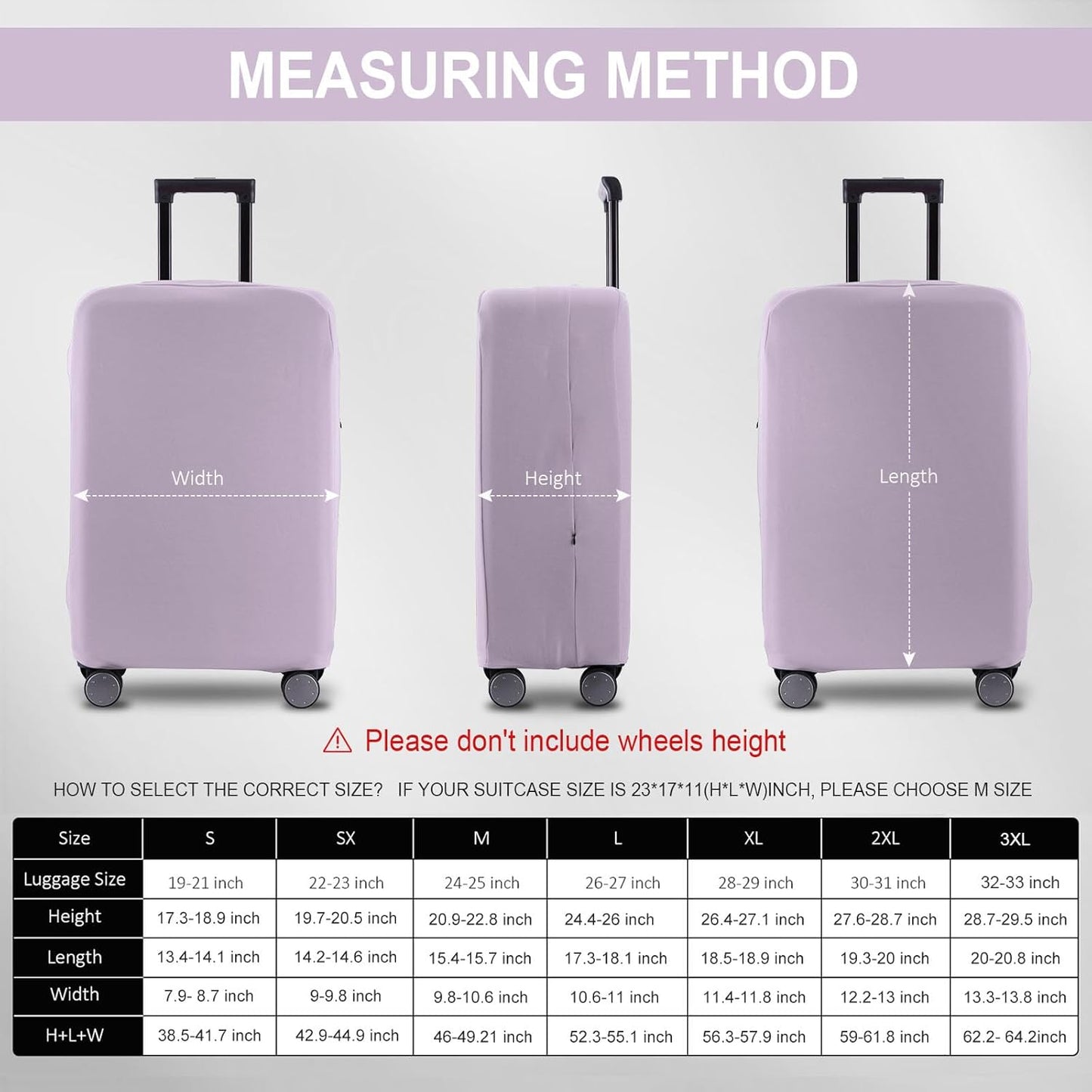 Travel Luggage Cover Suitcase Protector Scratch-Resistant Fit 19-31 Inch Suitcase, Not Included Suitcase (Lavender Purple, M(24-25 inch))