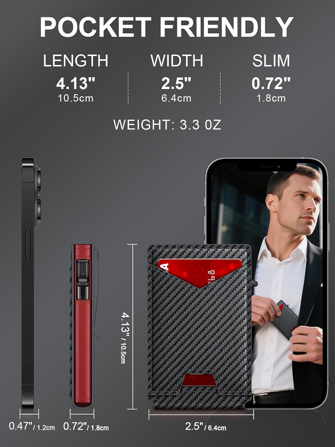 Wallet for Men RFID Wallet with Money Clip, Slim Pop Up Card Holder for 10-12 Cards, Minimalist Smart Credit Card Case with ID Window, Bifold Metal Wallet for Front Pocket, Gifts for Men