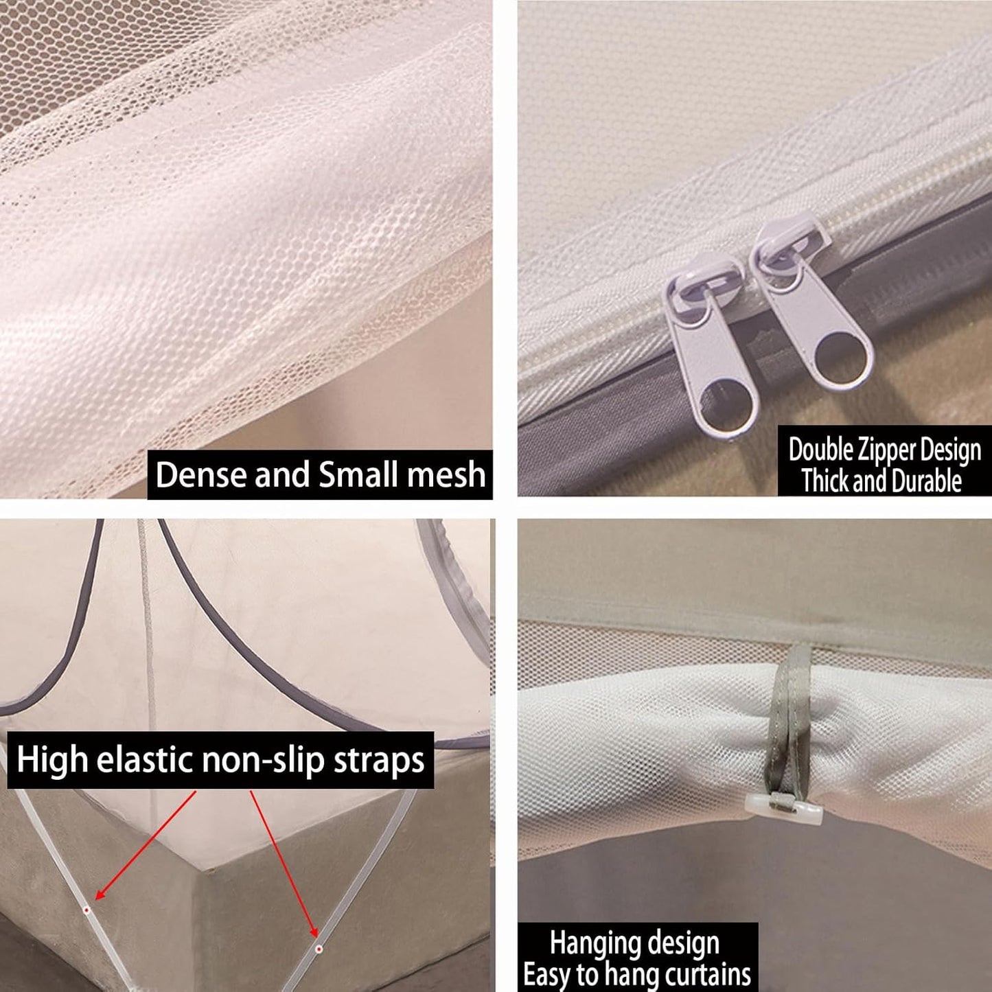 CMINGJ Mosquito Net for Bed, Portable pop up Mosquito Netting with Bottom, Free Installation-Suitable for Bedroom, Camping, Folding Portable Design for Baby Adults (Gray & Gray Bottom Edge)