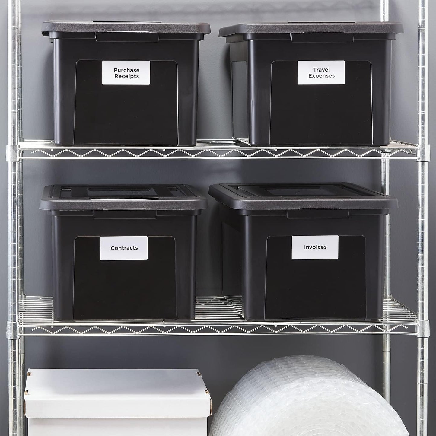 STAPLES Hanging File Folder Box, Storage Bin Organizer, Snap Lid, Letter & Legal Size Documents, Black