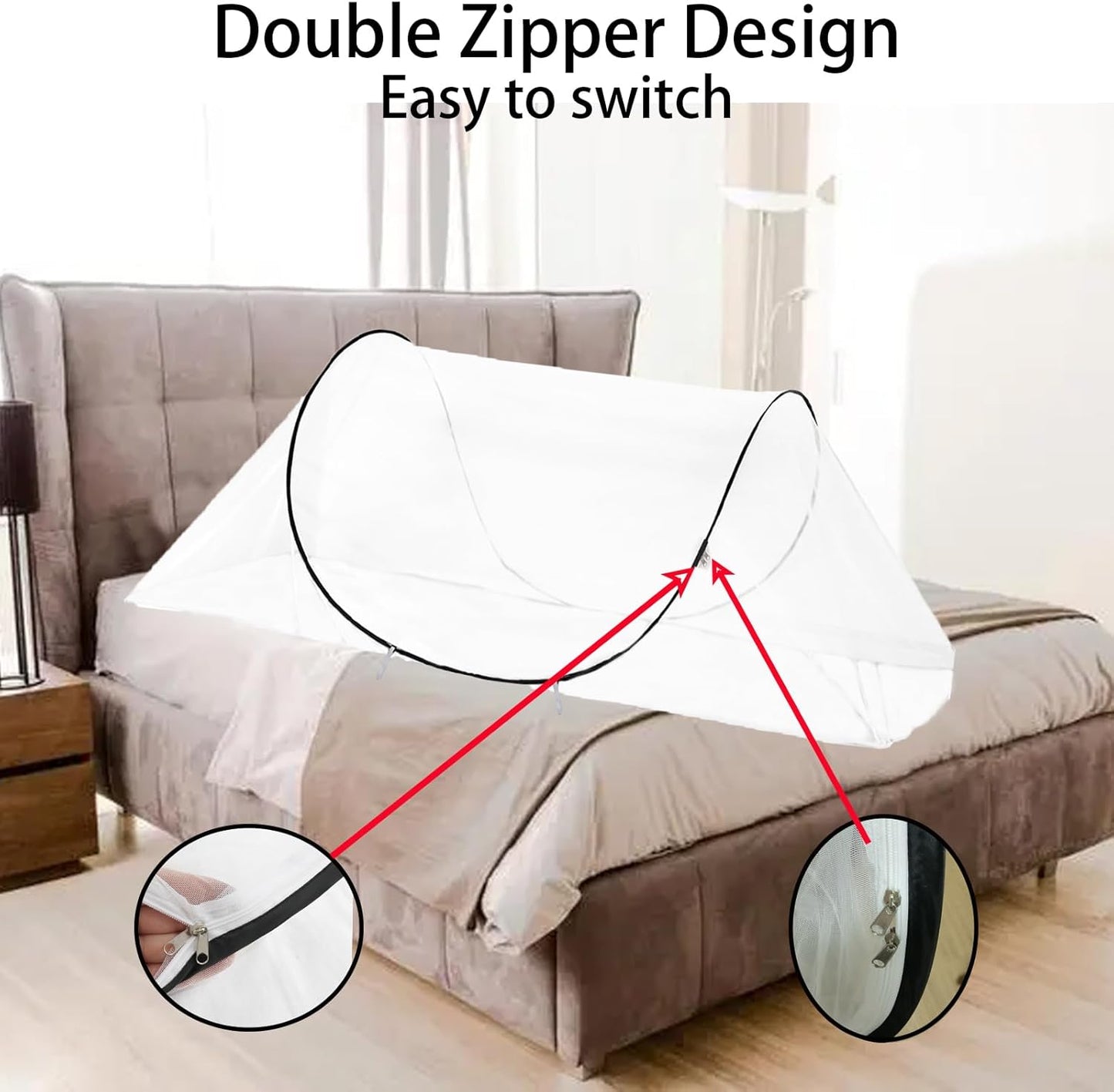 CMINGJ Large Pop Up Mosquito Tent, Portable Foldable Mosquito Net for Bed Camping Travel Patio,Mosquito Net for Adults Baby (78 * 39 * 27inch) (Black Adjustable Size)