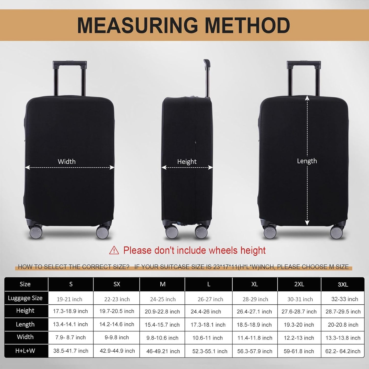Travel Luggage Cover Suitcase Protector Scratch-Resistant Fit 19-31 Inch, Not Included Suitcase (Black, 2XL(30-31inch))