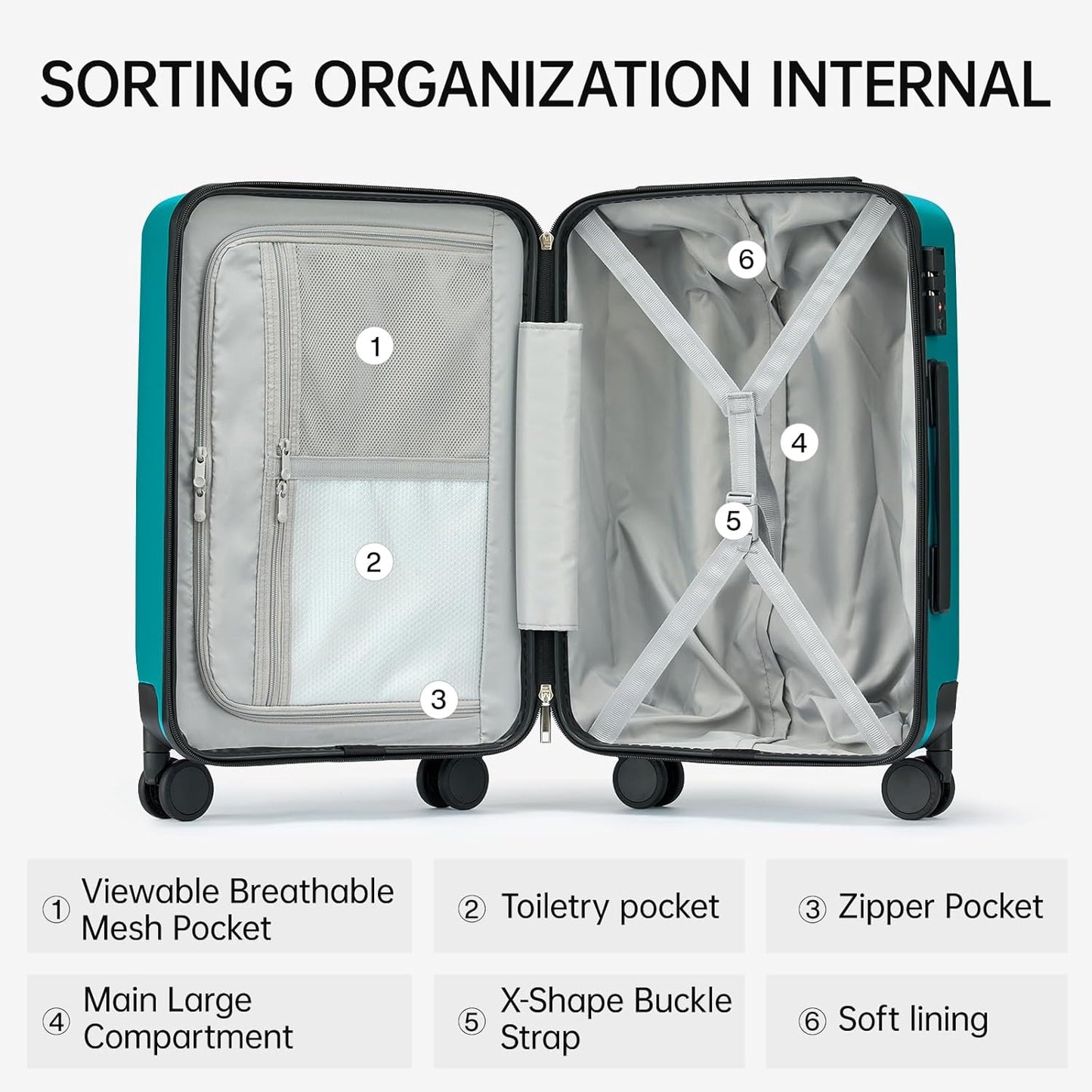 MILADA Checked Luggage 24 Inch Luggage With Spinner Wheels, Travel Luggage Medium Suitcase, Hard Case Luggage Checked Bag TSA Approved For Business And Travel, Caribbean Blue