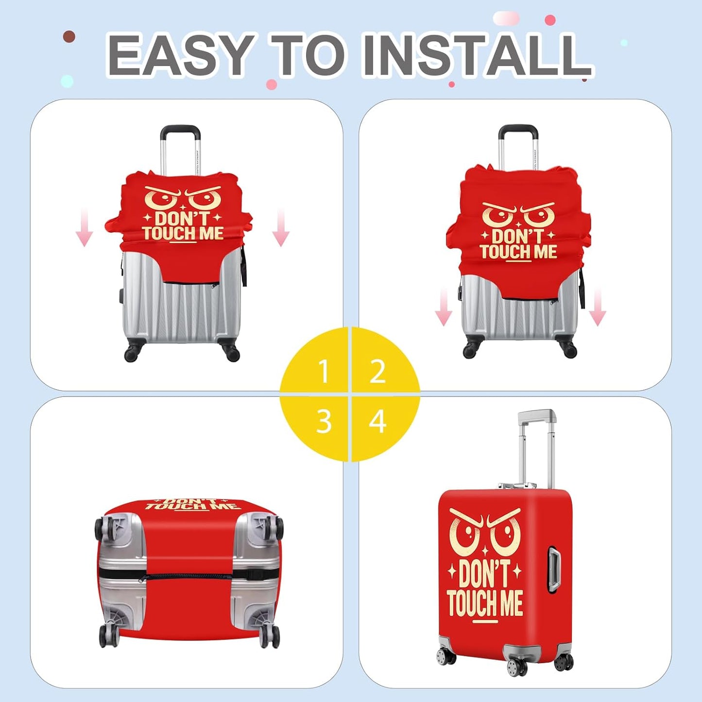 ANNA QUEEN Funny “Don’t Touch Me” Luggage Cover, Bold Red Suitcase Protector with Angry Eyes Design, Stretchable, Washable Travel Cover for 24-26 Inch Luggage