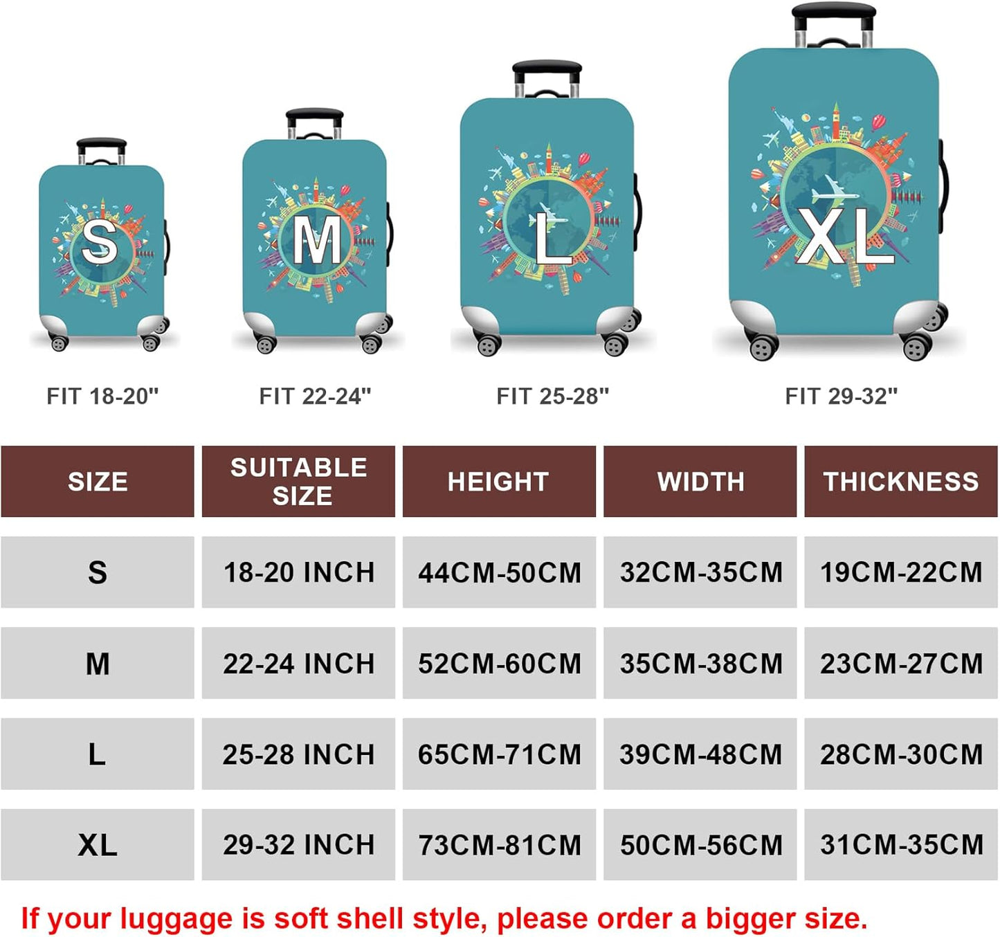 WUJIAONIAO Travel Luggage Cover Baggage Suitcase Cover Protector Skins 18-32 Inch (A15 Go Travel, L (for 25-28 inch luggage))