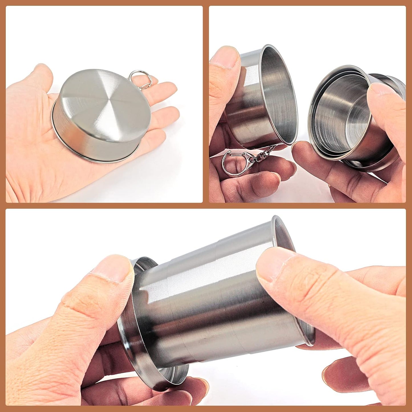 Litoexpe 8.45oz Collapsible Travel Cup With Keychain, Stainless Steel Folding Camping Cup Portable Drinking Mug For Hiking, Picnic and other Outdoor Activities, 250ml