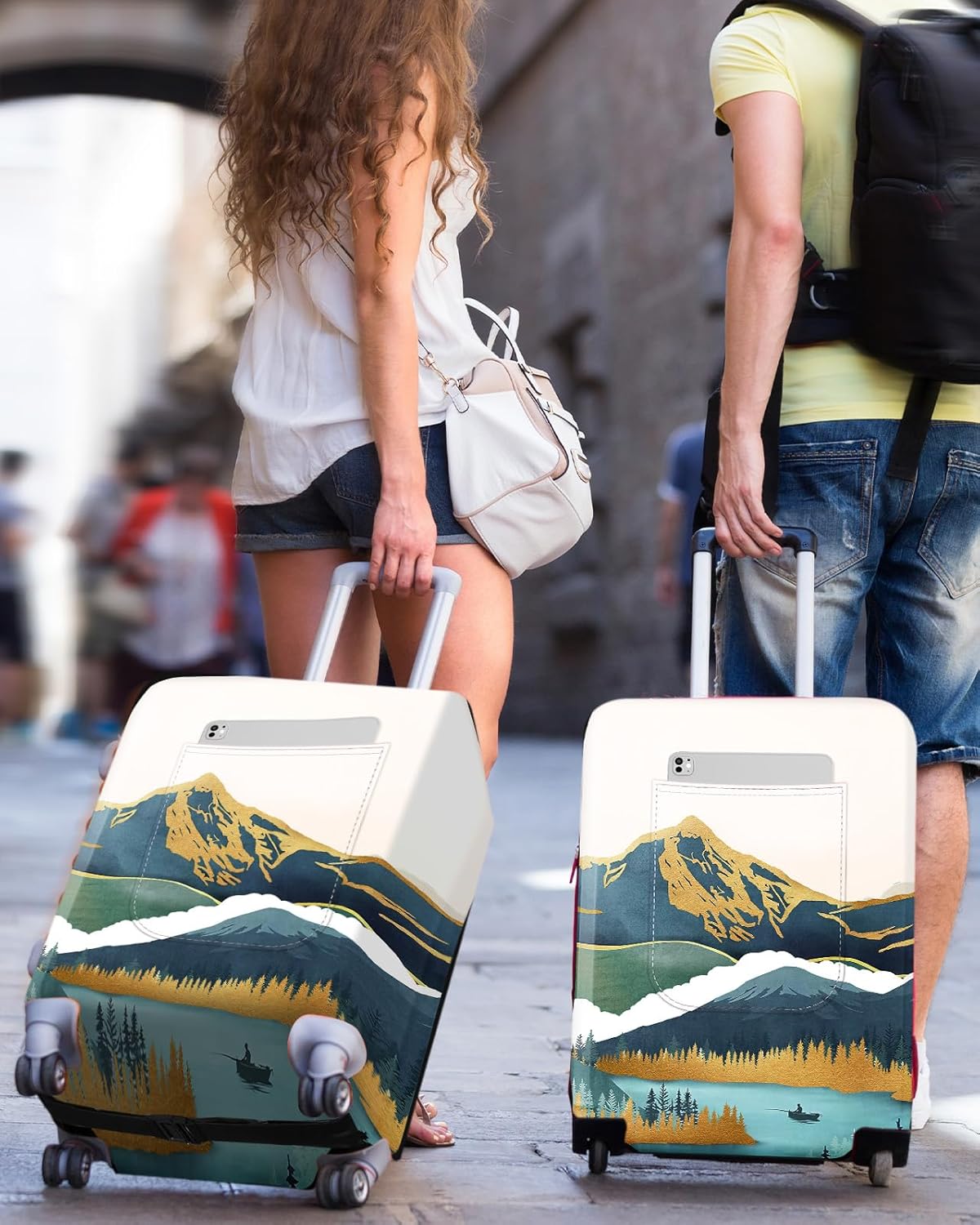 Slohif Luggage Cover for Suitcase Tsa Approved Protector - Luggage Sleeve Large Suit Case Cover Travel Stretch Baggage Case Protective Washable Fit 28-30 Inch Mountain L