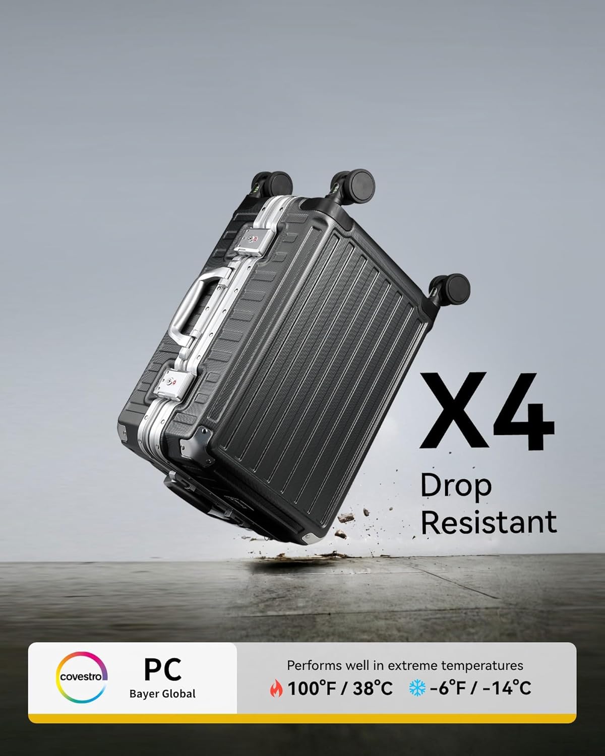 LUGGEX Carry On Luggage with Spinner Wheels, 20 Inch Aluminum Frame Zipperless Polycarbonate Hard Shell Suitcase, Charcoal Metallic