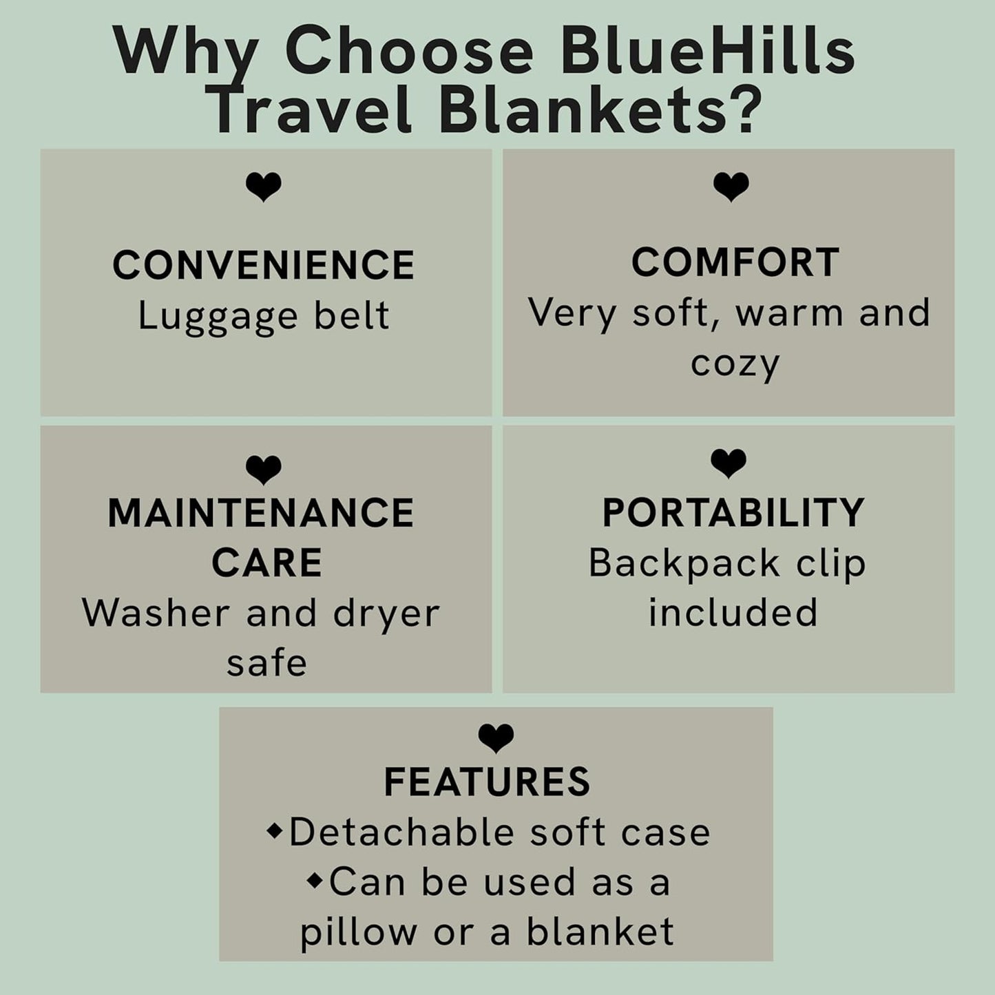 BlueHills Travel Blanket Pillow Compact Lightweight Pocket Size Airplane Traveling Essential Flight Trip Throw in Bag Portable Case Plane Accessory Teal Blue L03