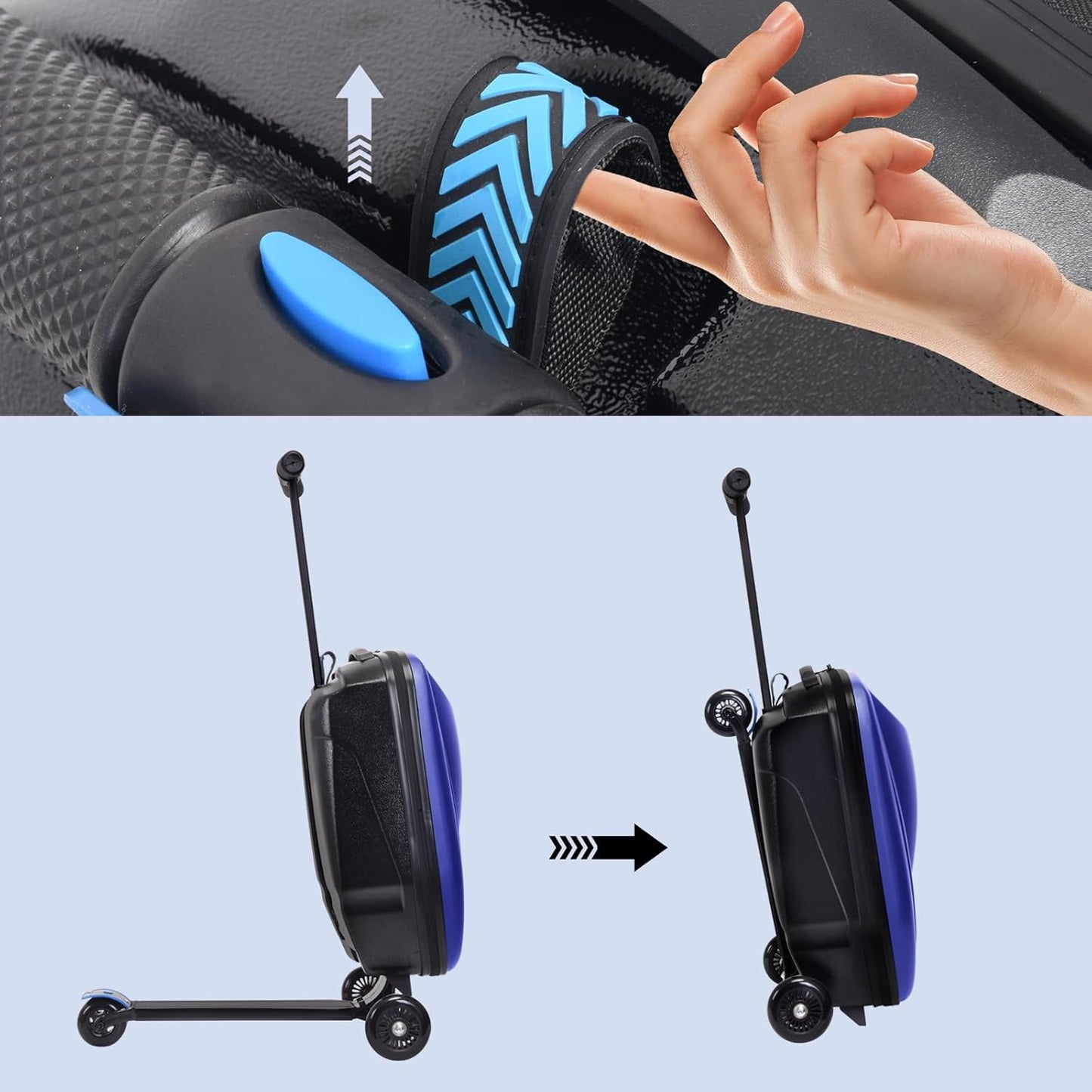 20" Kids Scooter Suitcase Ride-On Carry-On - 2-in-1 Lightweight Hardshell Luggage for Airplane Travel, Foldable Rolling Suitcase for Boys & Girls Ages 4-12