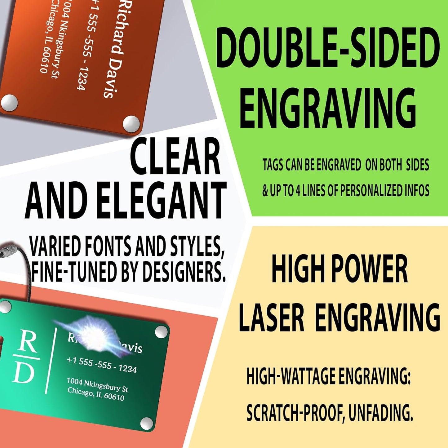 Luggage Tags for Suitcases 4 Pack: Personalized Luggage Tags for Backpacks & Bags Tags with Coustomizable Texts (Red)