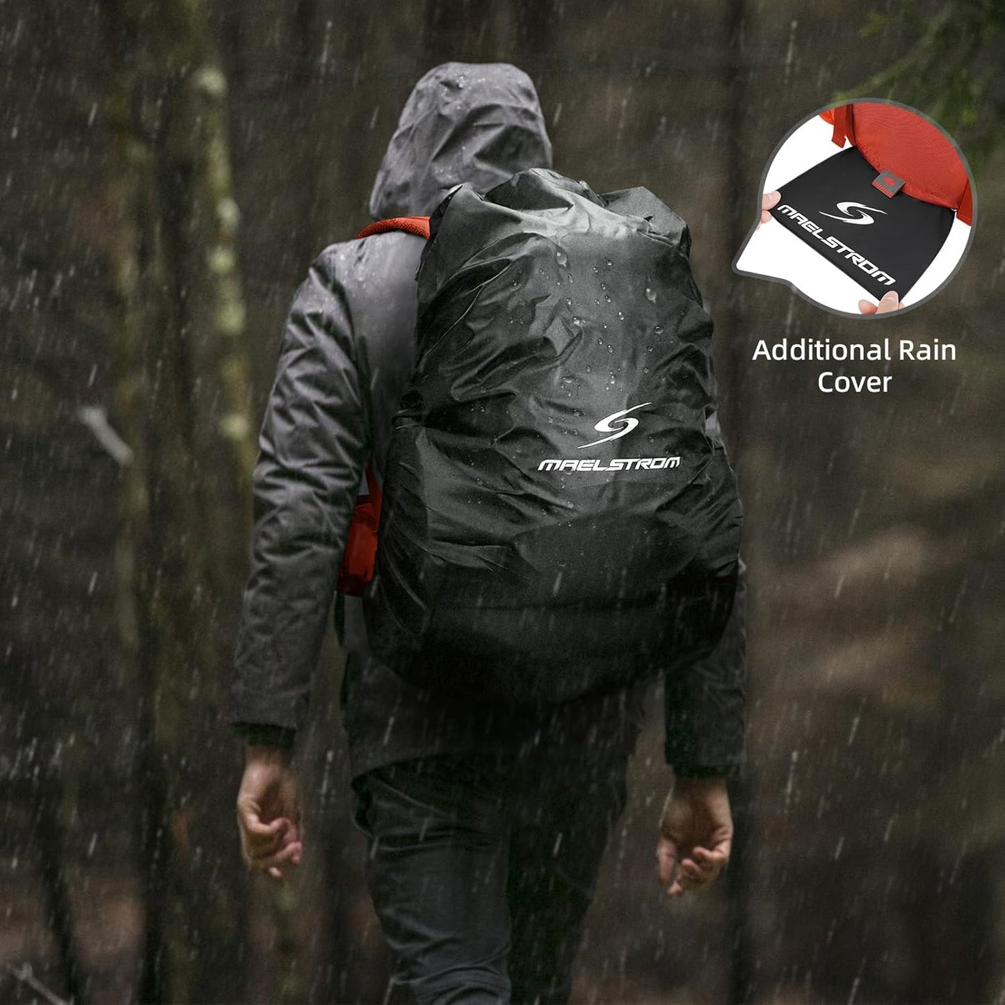 Maelstrom Hiking Backpack, 40L Waterproof Camping Daypack for Men and Women, Lightweight Travel Pack with Rain Cover-Orange