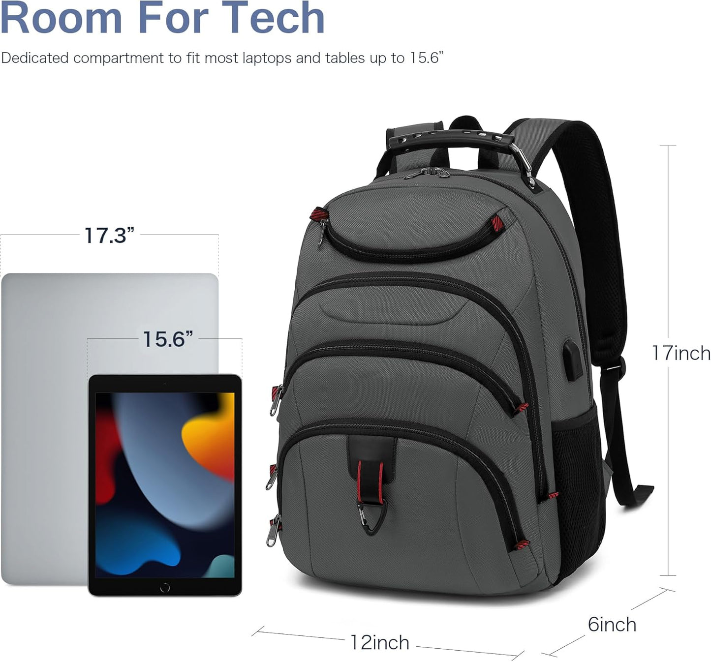 Boavan Laptop Backpack for men, 15.6 inch Laptop Bag with USB Port, Waterproof Travel Work Backpack Purse, Anti-Theft Teacher Nurse Doctor Casual Bookbags Office Business backpack,Grey