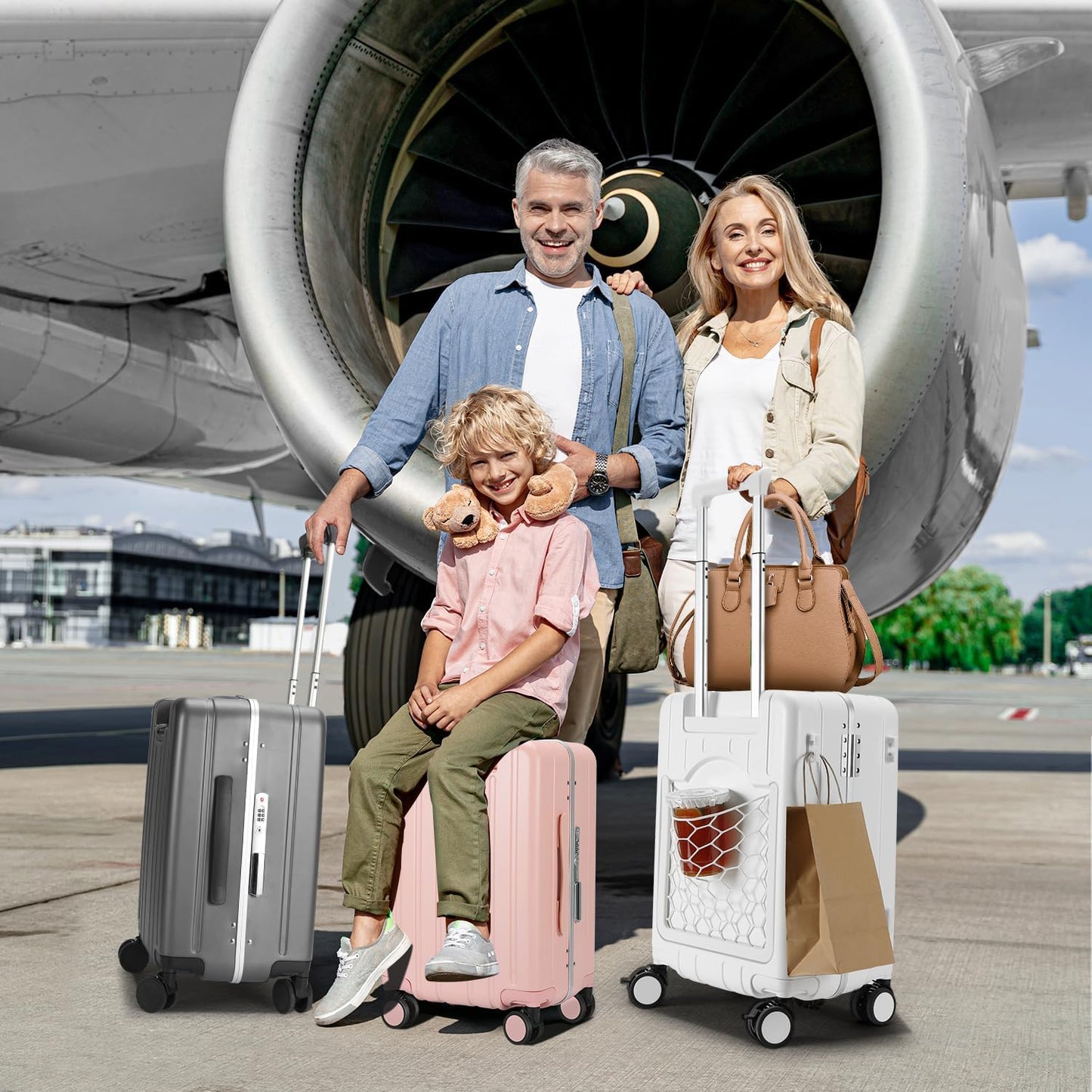 MRPLUM Carry On Luggage Double Handle Suitcase with Net Pocket,Hard Shell Spinner Wheels Luggage with TSA Lock&Seat Belt,20 inch,Pink