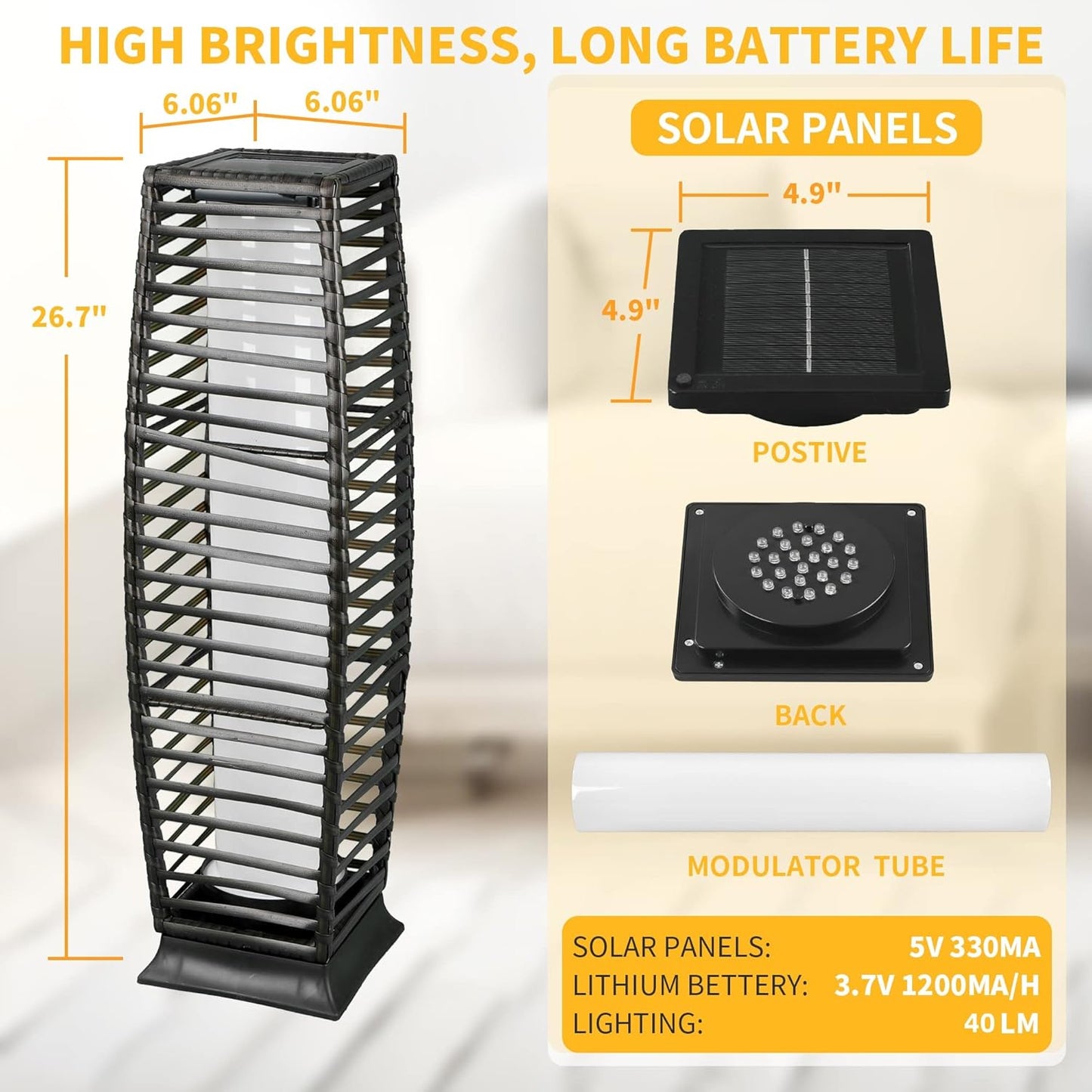 Solar Floor Lamp, Outdoor Floor Lamp, Solar Lanterns Outdoor Waterproof, Solar Powered Resin Wicker Outdoor Solar Lamp,Weather-Resistant Rattan Deck Light for Porch, Garden, Patio, Deck
