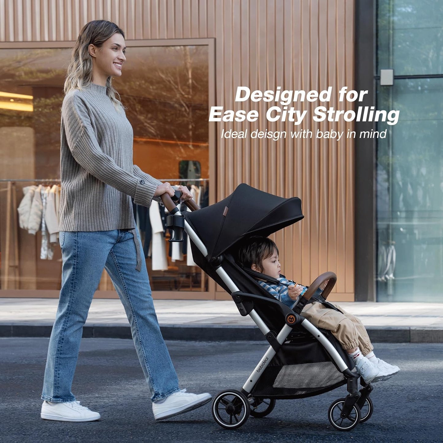 Travel Stroller, Overhead-Friendly Compact Baby Stroller(Newborn to 50lbs), Self-Folding Toddler Pushchair for Travel, Full-Reclining Seat, Cup Holder Included