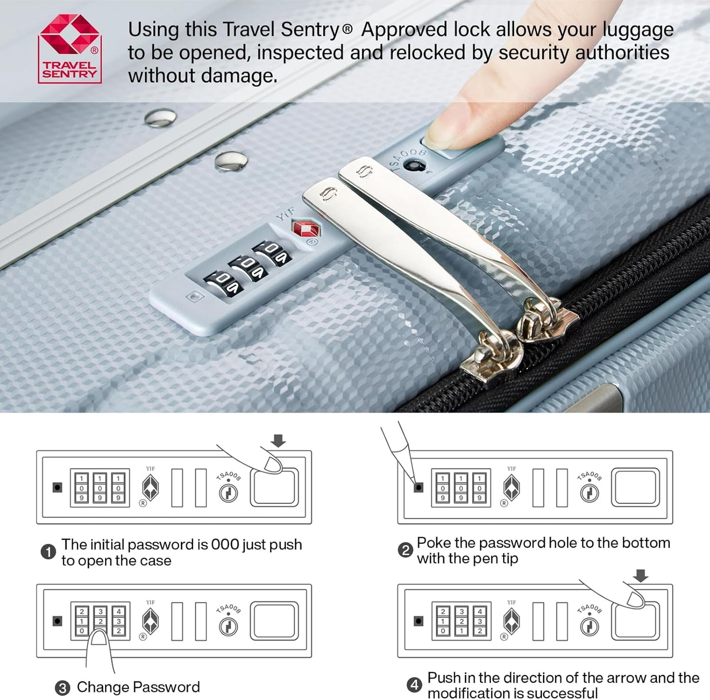 Hanke 24 Inch Checked Luggage Front Opening Rolling Suitcase Hard Sided Luggage with Spinner Wheels for Travel Woman Men.(Grey)