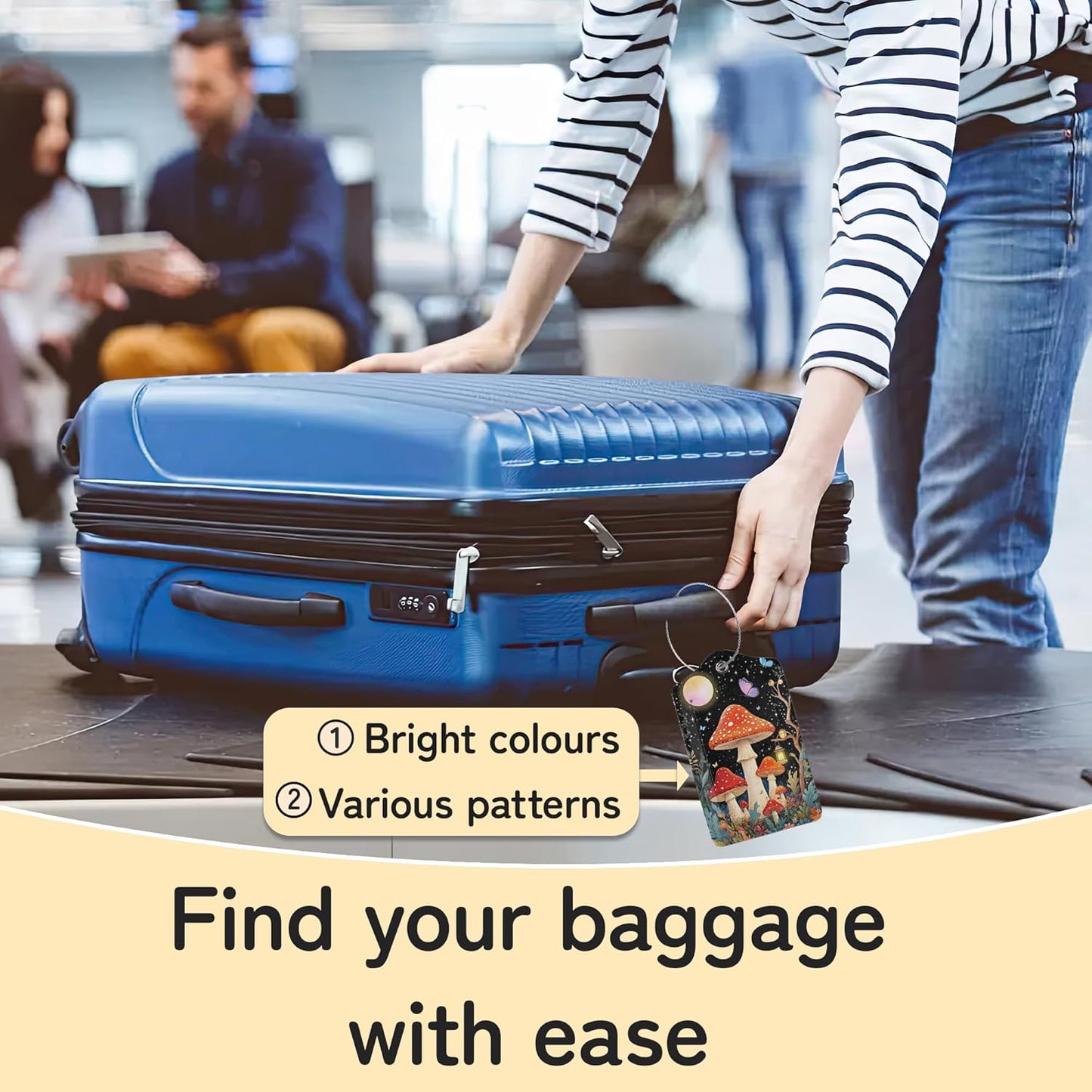 3 PCS Mushroom Luggage Tags,Colorful Butterfly Moon Star Suitcase Tags Privacy Cover ID Label with Stainless Steel Loop and Address Card for Travel Bag Suitcase