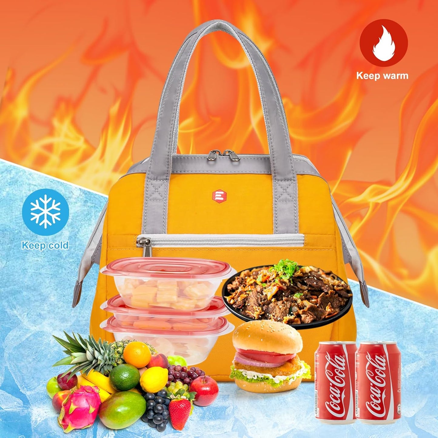 ETidy Fashionable & Lightweight Reusable Lunch Bag Large Capacity Waterproof & Leak Proof Lunch Box Insulated Cooler Lunch Tote For Women Adult To Work Travel Outdoor(Blue)