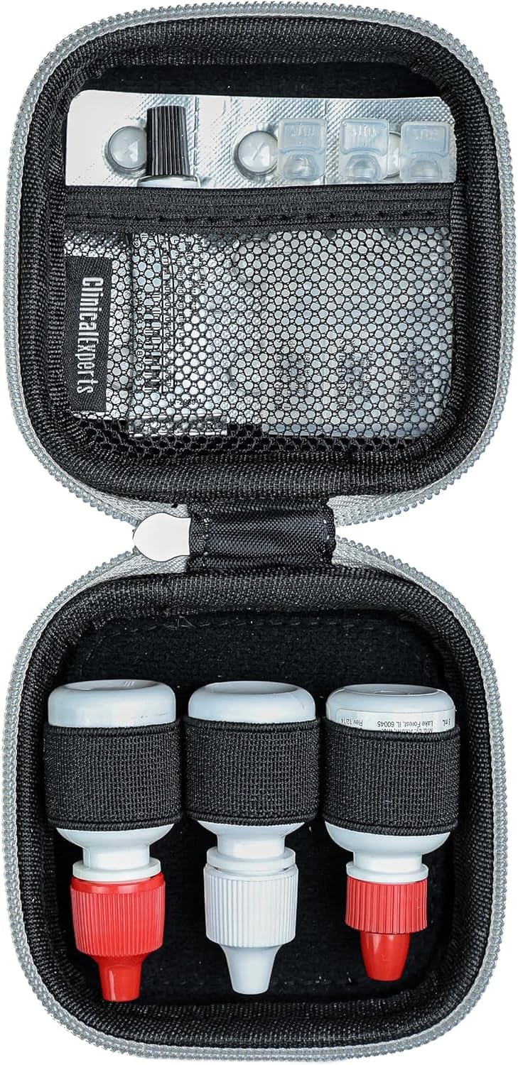 Multi-Functional Eye Drops, Medicine & Travel Accessories Organizer - Hardshell EVA Compact Carry Case - Loops & Mesh Pocket for Daily Pills, Charging Cables & Batteries by Clinical Experts