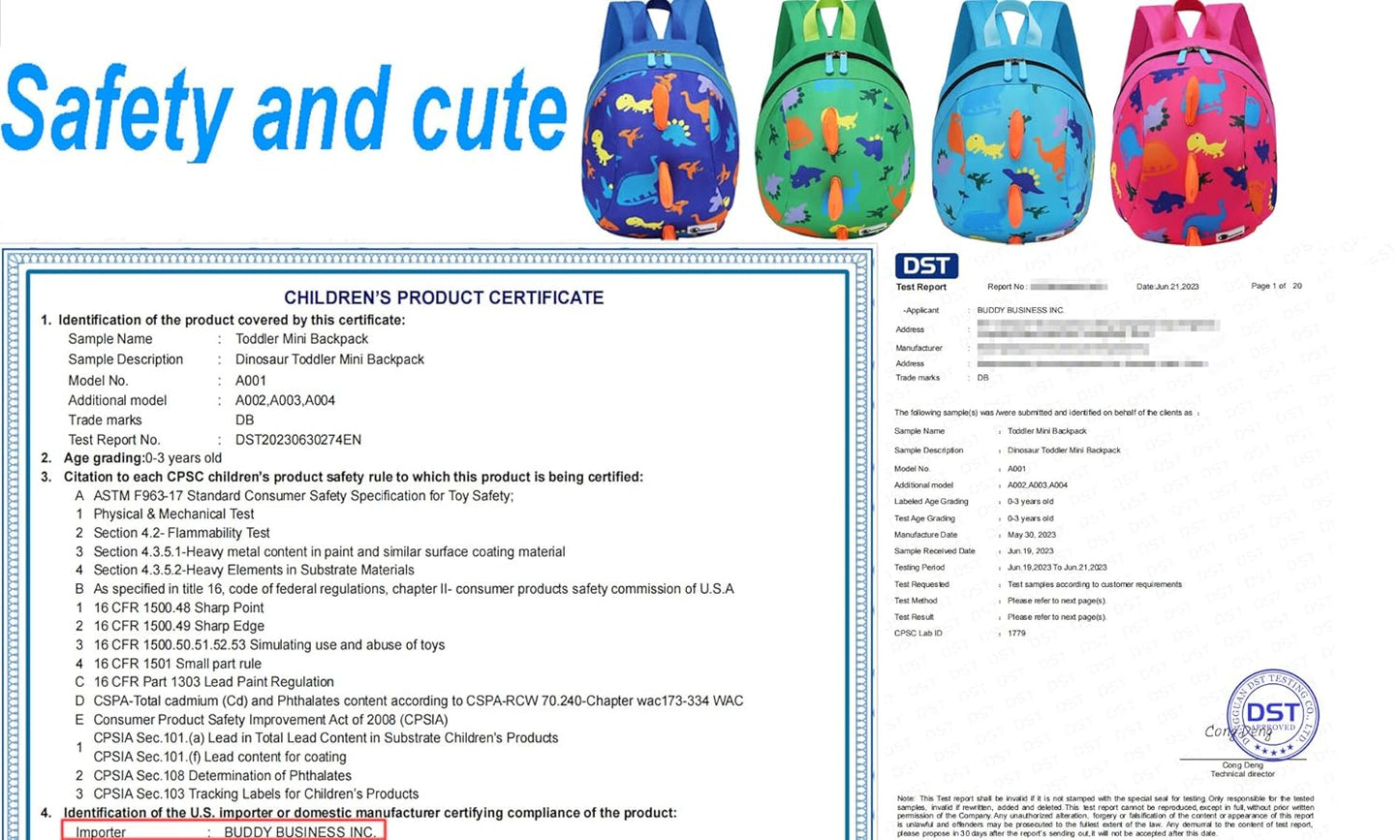 DB Dinosaur Toddler Mini Backpack with Leash, Children Kids Baby Harness Bookbag (Deep Blue)