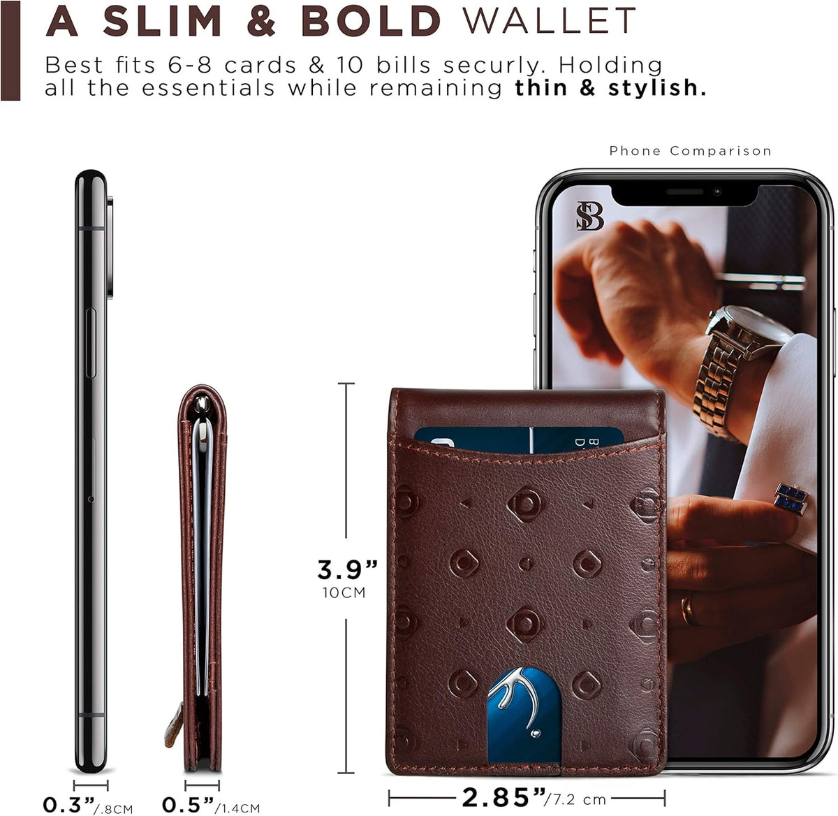 SERMAN BRANDS RFID Blocking Slim Bifold Genuine Leather Minimalist Front Pocket Wallets for Men with Money Clip Thin Mens