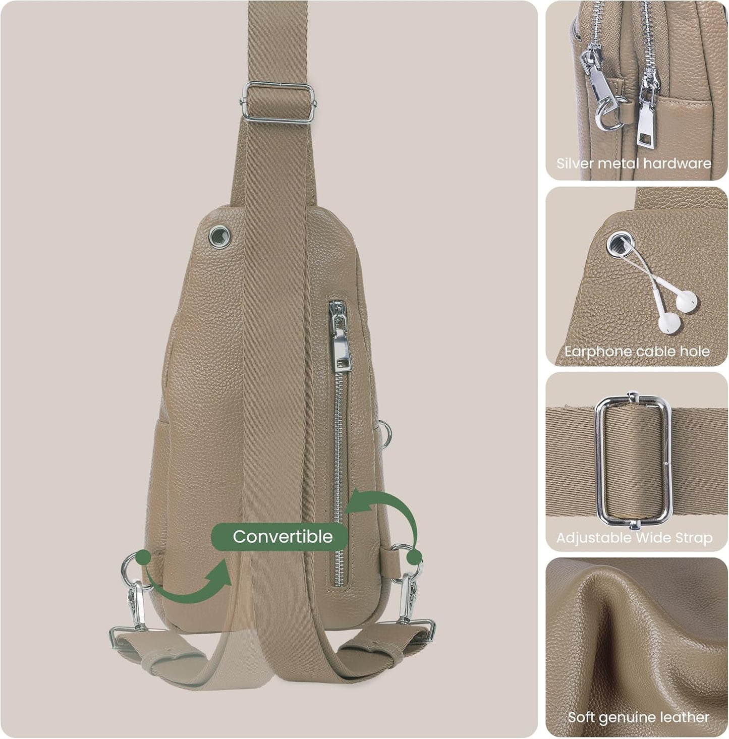 befen Genuine Leather Small Sling Bag for Women Anti-Theft Crossbody Chest Bags Fanny Packs for Travel with RFID Card Slots