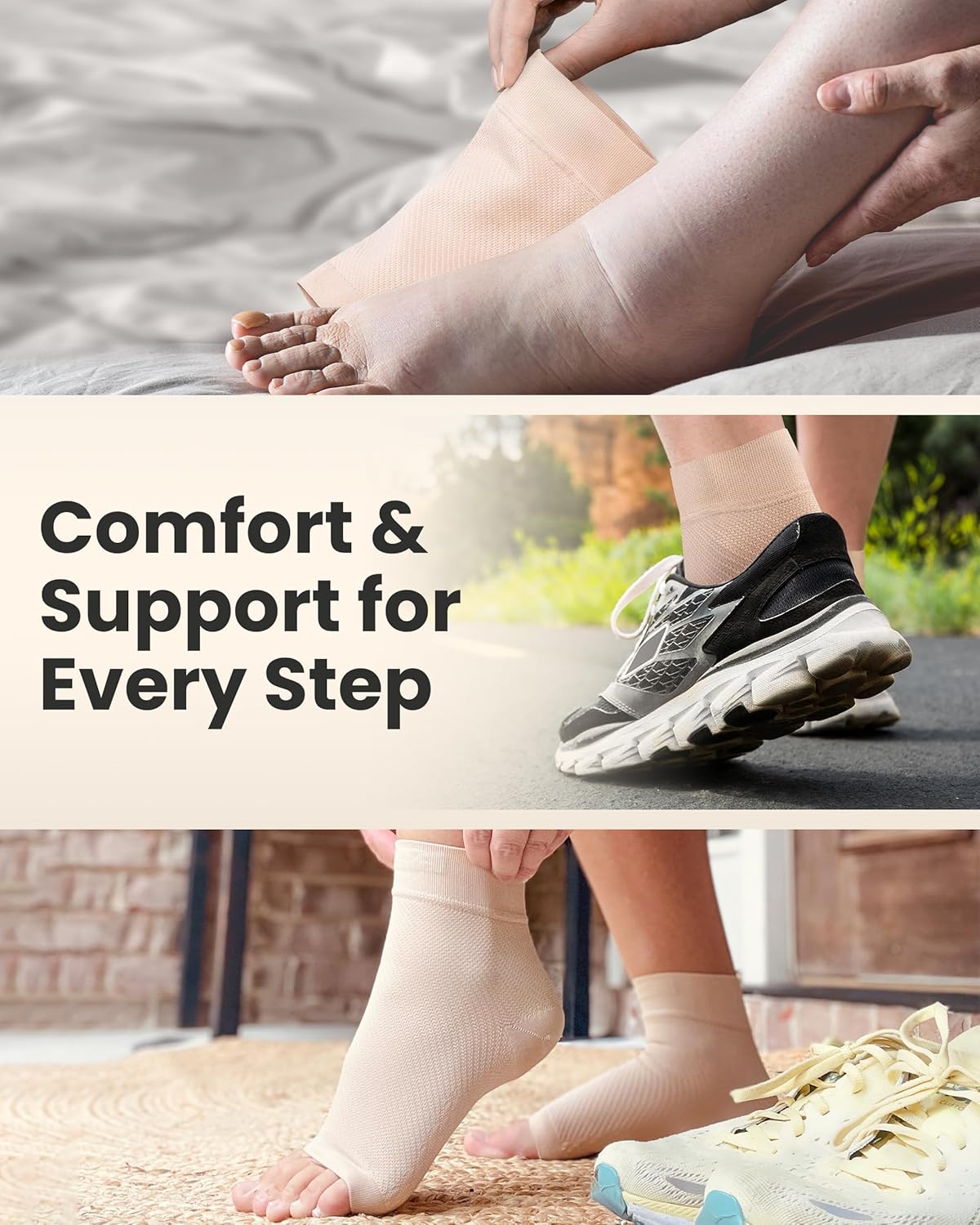 KEMFORD Ankle Compression Sleeve - Plantar Fasciitis Braces - Open Toe Compression Socks for Swelling, Sprain, Neuropathy, Foot Arch Support for Men and Women - 20-30mmhg, L, Black
