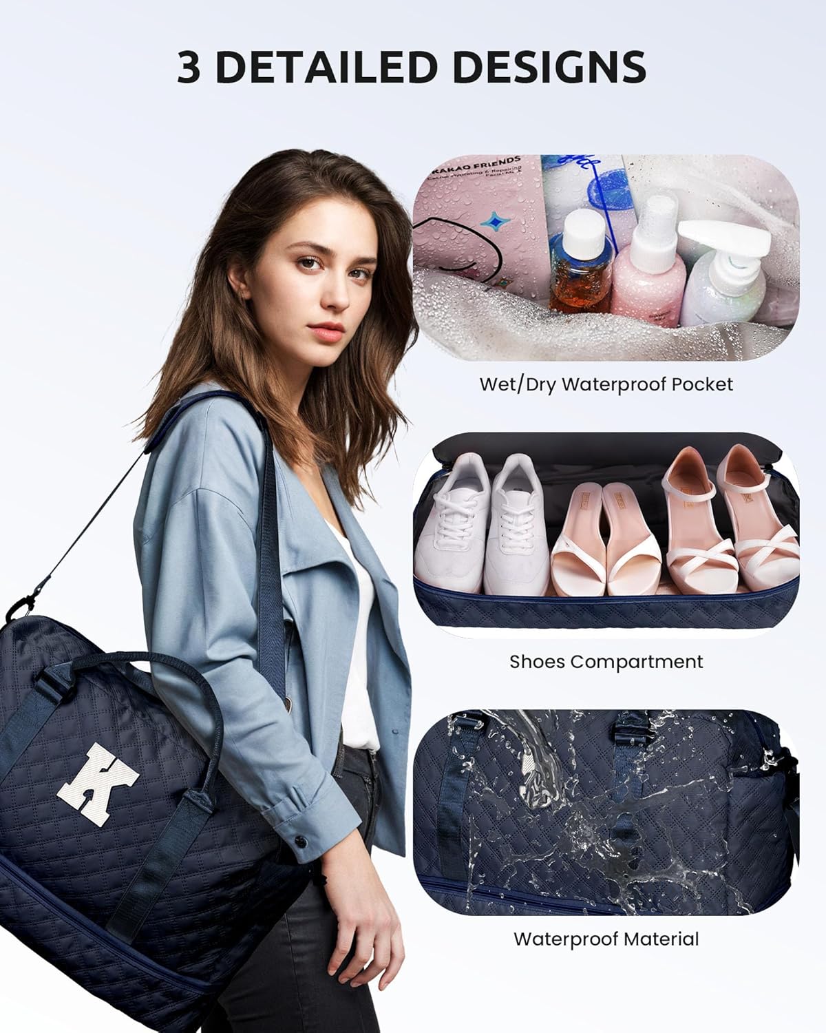 Gifts for Mom-Initial Duffle Bag with Shoe Compartment, Personalized Weekender Bag, Monogram Overnight Bag, Letter Travel Bag with Makeup Bag,Personalized Gifts Idea for Women Her (Letter F)