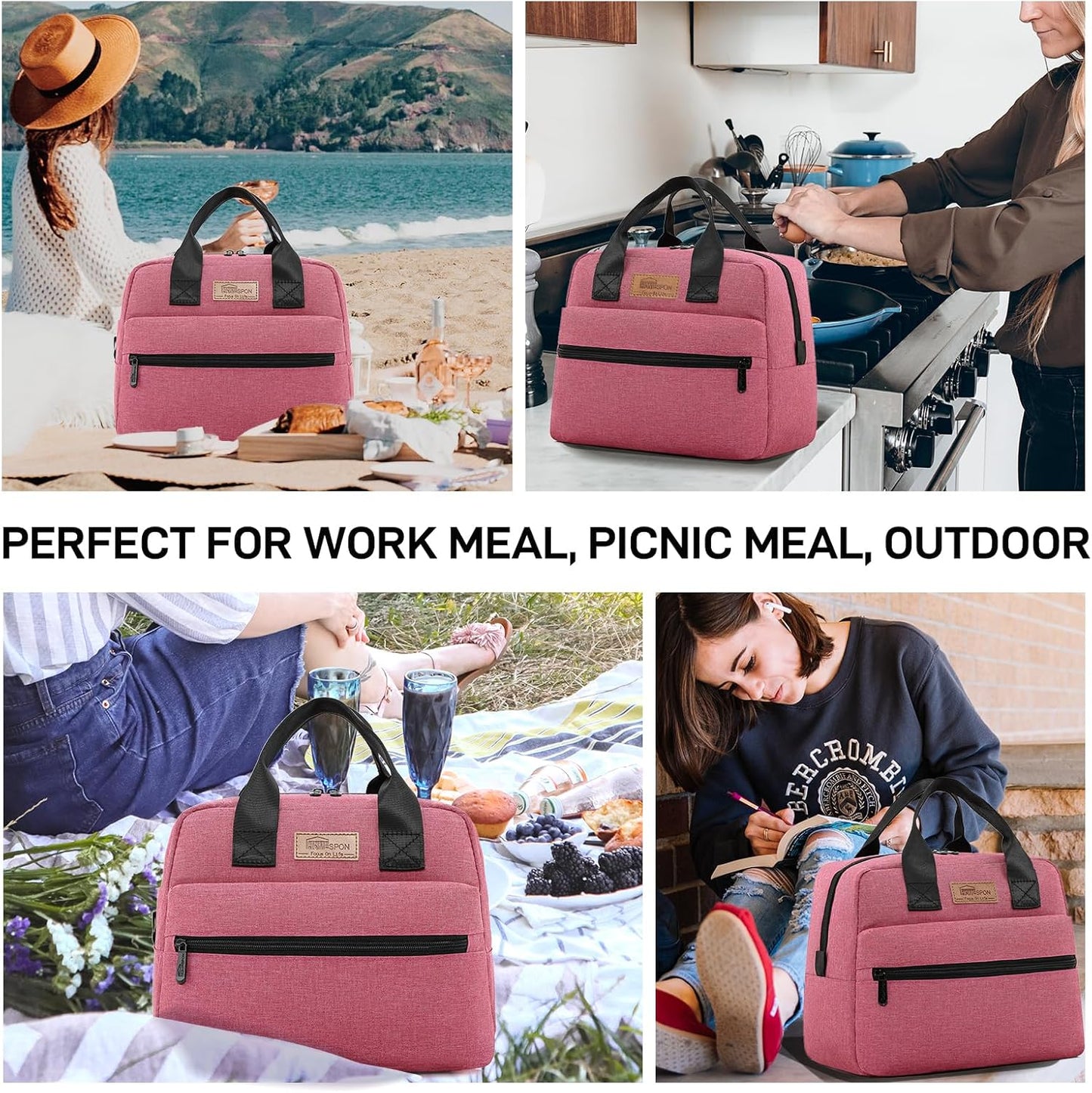 HOMESPON Insulated Lunch Bag for Women Men Lunch Box Cooler Lunch Tote for Work Picnic (Rose)