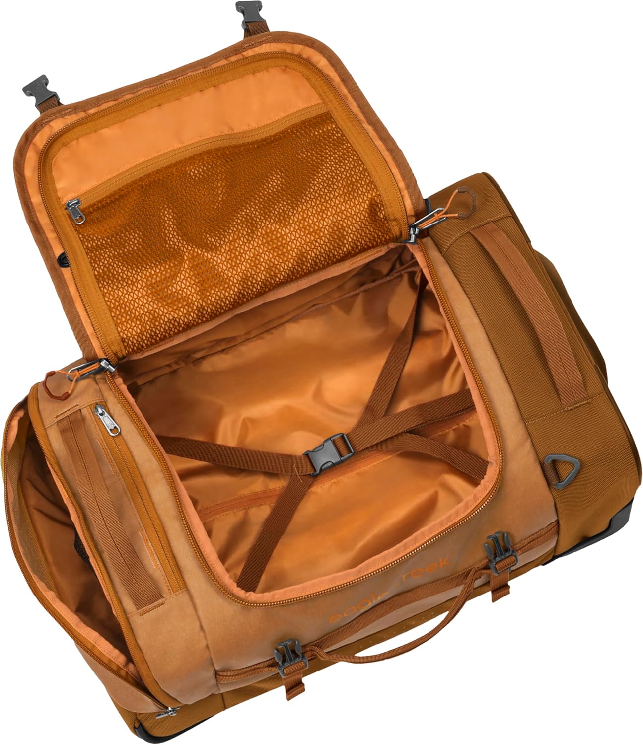 Eagle Creek Cargo Hauler XT Wheeled Duffel - Wheeled Backpack Duffel - Deployable Backpack Straps - Lockable U-Lid & Easy Access Compartment - Iron Orange