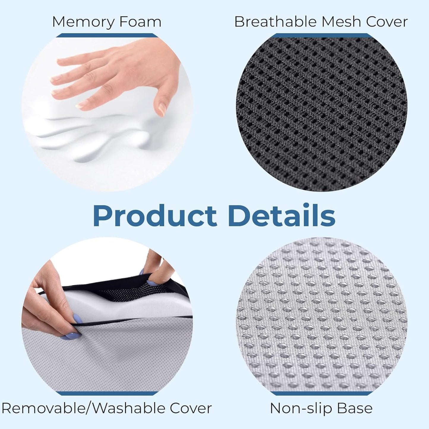 5 STARS UNITED Seat Cushion for Tailbone Pain Relief ā Memory Foam Cushion for Coccyx, Hip, Hemorrhoid, Sciatica & Post-Surgery Recovery ā Wheelchair, Car, Desk, Gaming & Office Chairs, D Gray