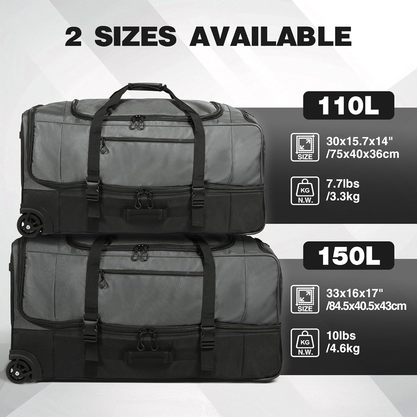 REDCAMP Large Rolling Duffle Bag with Wheels and Handle, 30-Inch Durable Heavy Duty Wheeled Travel Duffel Luggage, 2 Layers of Space