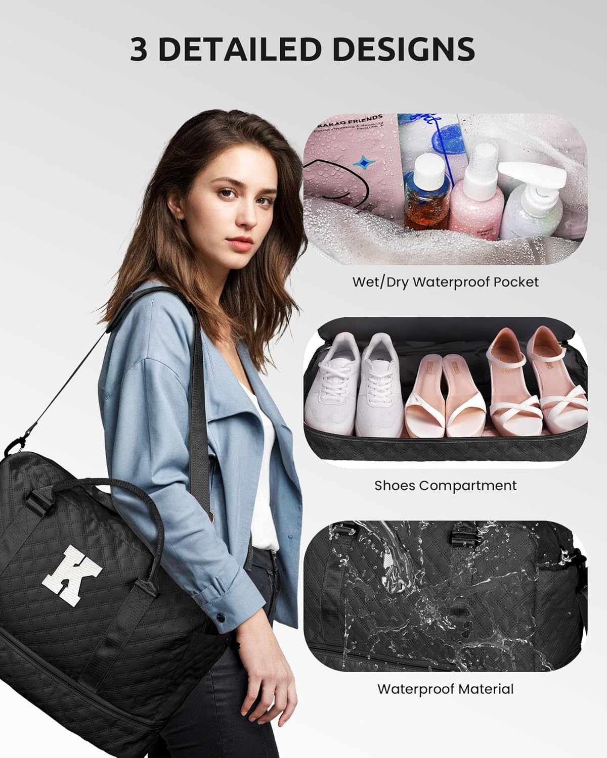 Granddaughter Gifts-Initial Duffle Bag with Shoe Compartment, Personalized Weekender Bag, Overnight Bag, Letter Travel Bag with Makeup Bag,Birthday Gift Graduation Gifts for Her (Letter T)