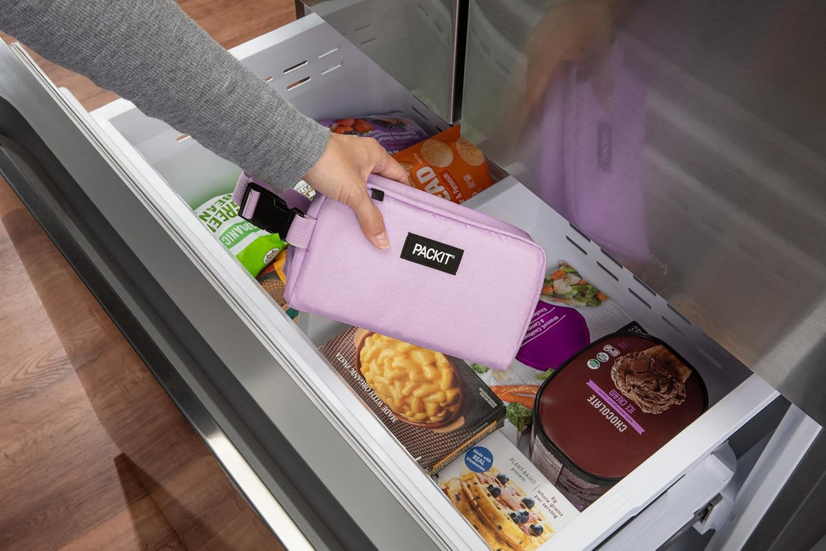 PackIt Freezable Snack Box, Lavender, Built with ECOFREEZE Technology, Collapsible, Reusable, Zip Closure with Buckle Handle, Designed For Work Snacks, Fresh Snacks On the Go, Adults, and All Ages