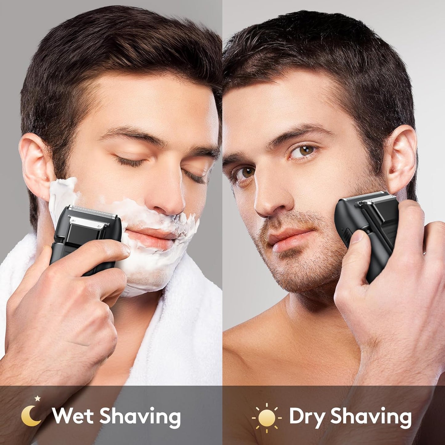 Brightup Foil Shavers for Men - Smooth & Painless Electric Razor for Men with Back Beard Trimmer for Long Thick - Wet Dry Shaving/Travel Lock/LED Display/IPX6 Waterproof