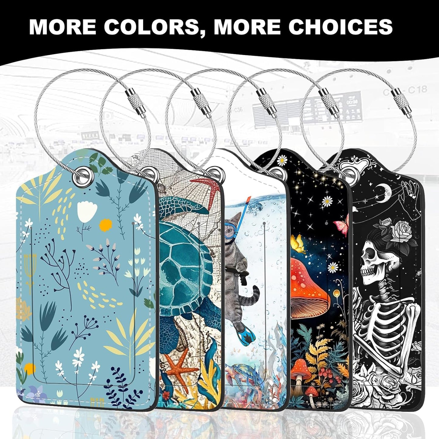 2Pack Luggage Tags for Suitcases, Cute Unique Pu Leather Cruise Luggage Tag with Privacy Cover ID Label Address Card and Metal Ring Suitable for Women Men Kids Girls Travel Bag Tag Blue Floral Print