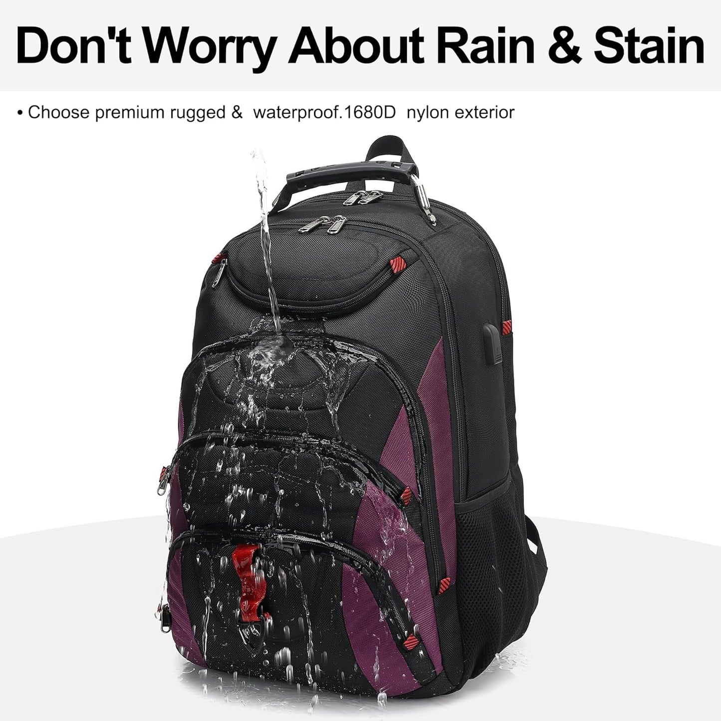 Boavan Laptop Backpack for men, 17.3 inch Laptop Bag with USB Port, Waterproof Travel Work Backpack Purse, Anti-Theft Teacher Nurse Doctor Casual Bookbags Office Business backpack,Black& Purple