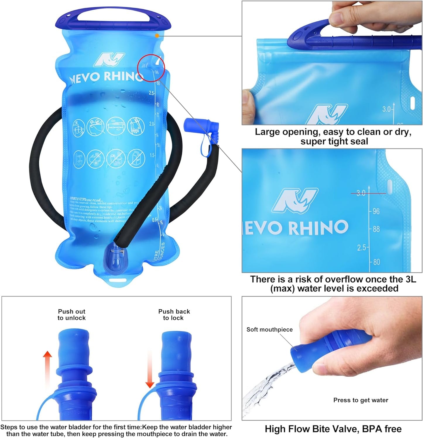 Hydration Backpack 3L Water Bladder, Hiking Water Backpack with Rain Cover, Insulation Hydration Daypack Rucksack for Cycling