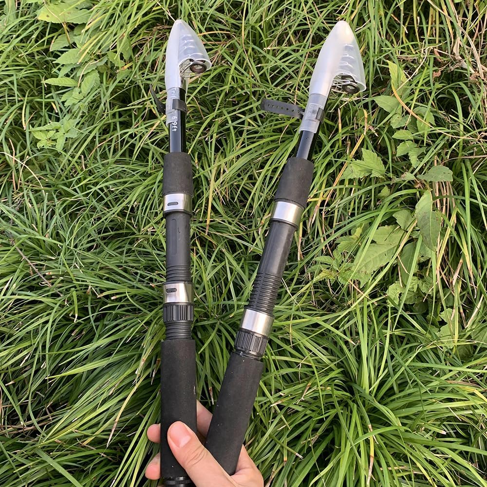 Fishing Pole Combo, 6.9ft 2Pcs Telescopic Rods Set, Collapsible Fishing Rods, 2PCS Spinning Reel Set with Carrier Bag Freshwater Fishing Rod and Reel Combos Kits(2 Blue Combos)