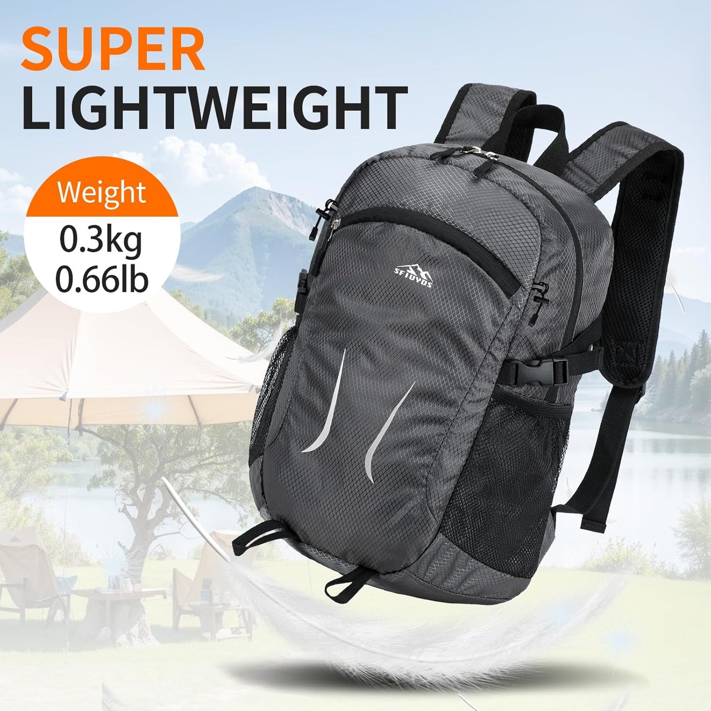 Hiking Daypack,30L Waterproof Hiking Backpack Packable Lightweight Travel Day Pack for Women Men (Grey, Large)