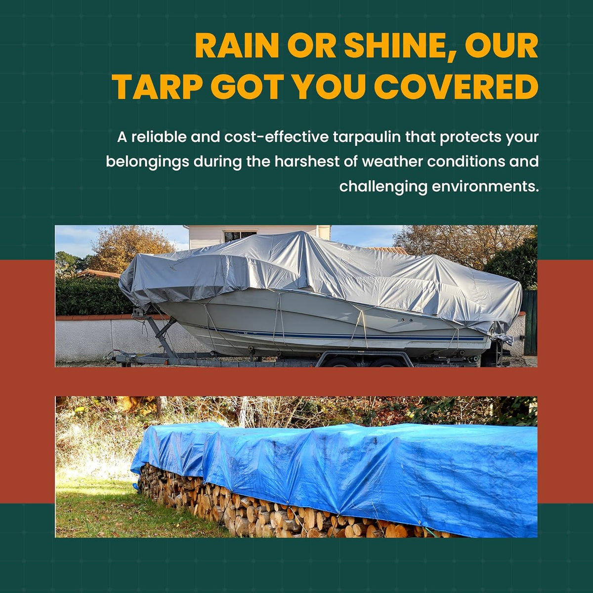 Large Waterproof Tarp - Heavy Duty 10 Mil Thick Poly Tarpaulin Ideal for Canopy Tents, Boats, RV or Pool Covers - Multipurpose Protective Tarps with Grommets for Indoor and Outdoor Use | 30' x 30'