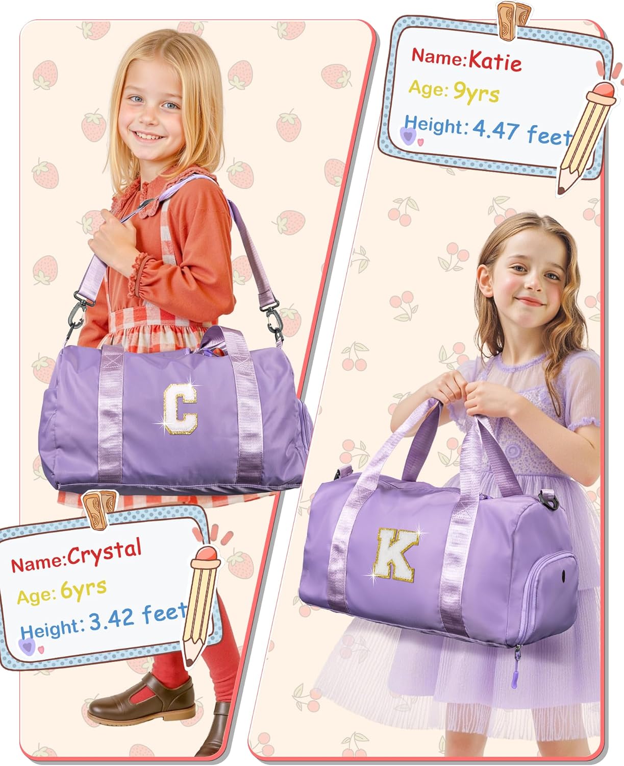 Tween Girls Gifts Trendy Stuff-Girl Gym Bag with Shoe Compartment, Kid Personalized Weekender Overnight Bags, Initial Travel Tote with Makeup Pouch, Preppy Things for Kids (Letter E)